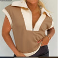Simply Taupe Half- Zip Short Sleeve Top