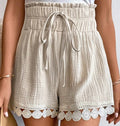 Apricot Textured High Waist Shorts