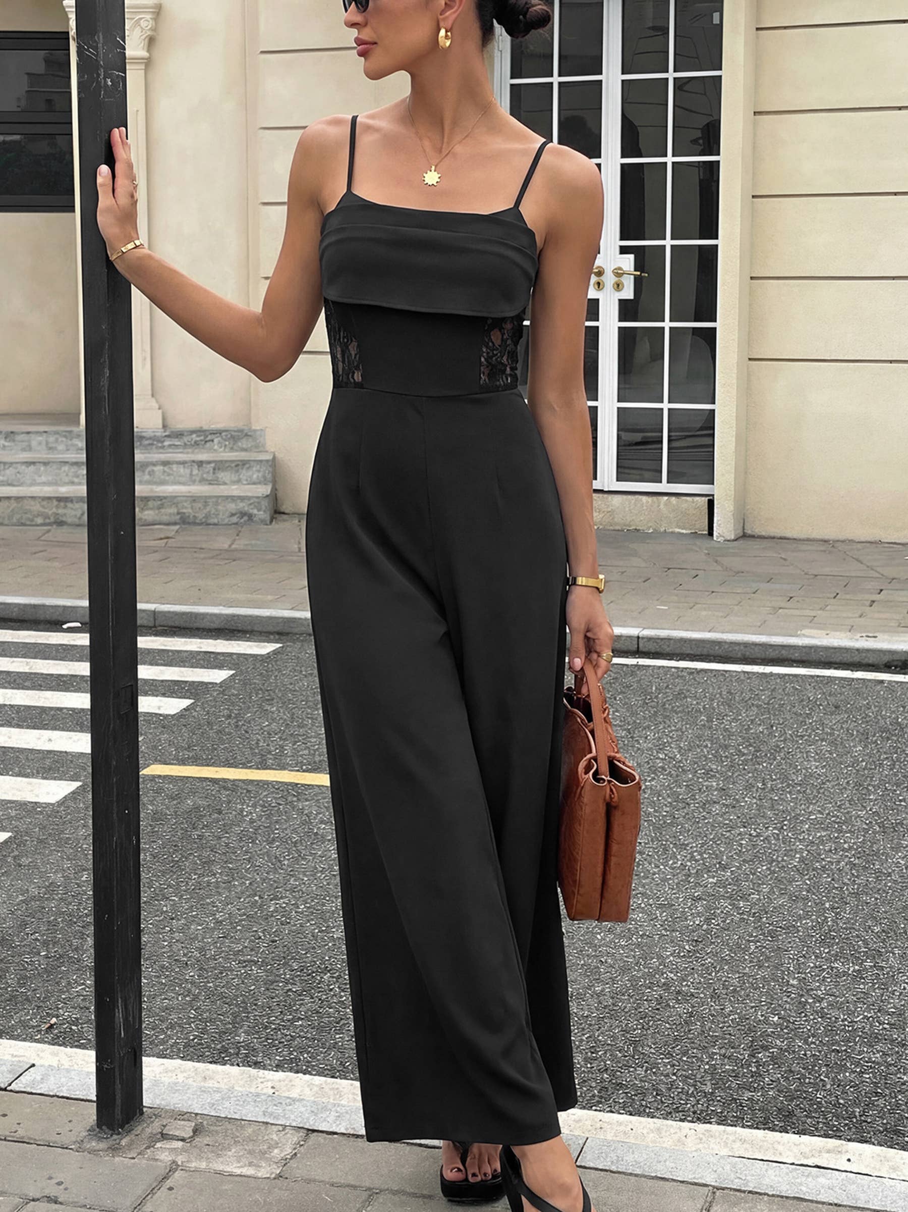 Women's Lace Splicing Sheer Jumpsuit