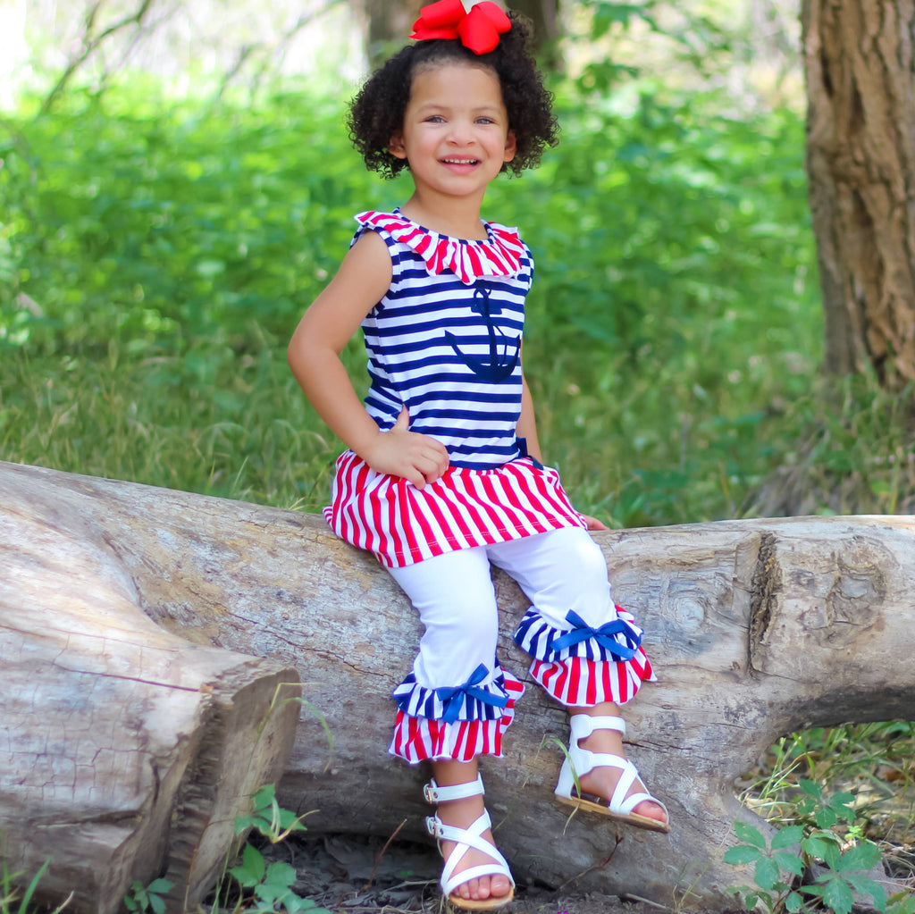 Girls Sailor Outfit Nautical Clothing 4th Of July Set sz 2/3