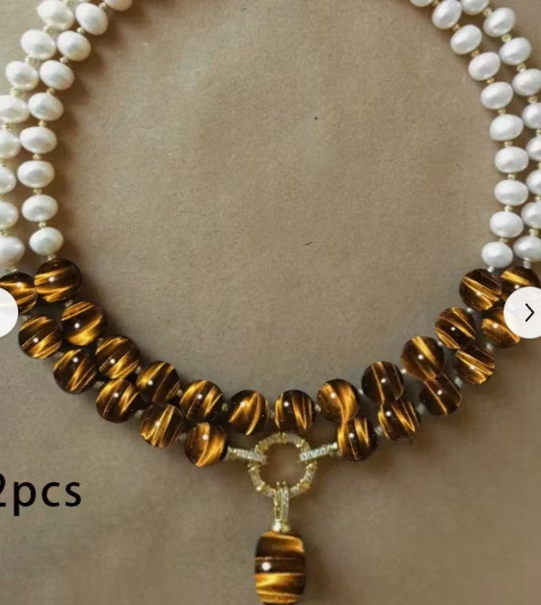 Tiger Eye Stone & Shell Necklace