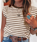 Brown Stripe Short Sleeve Top