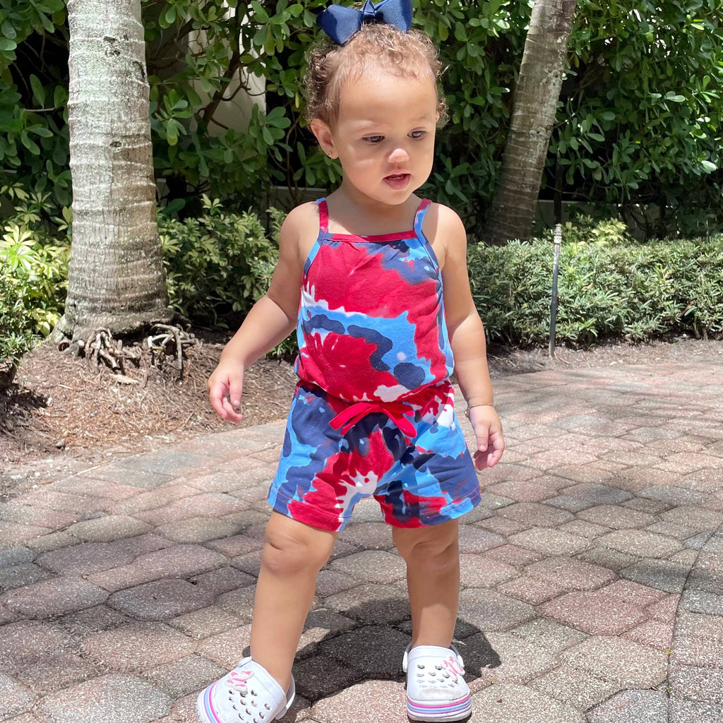 AnnLoren Tie Dye Girls 4th of July Jumpsuit Holiday Romper