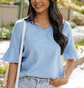 Beau Blue Short Sleeve Textured Top