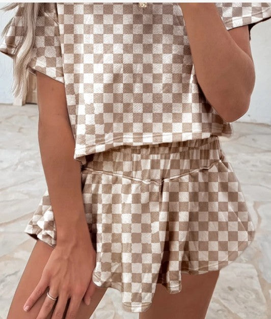 Brown Checkered Short Set