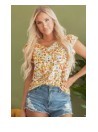 Green Floral Ruffled Sleeveless Top