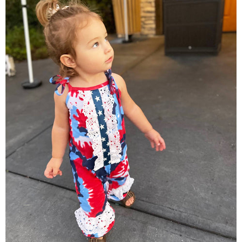 AnnLoren 4th of July Tie Dye Baby Girls Romper Patriotic