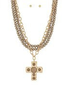 3 Layered Cross Pendant Necklace Set