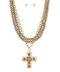 3 Layered Cross Pendant Necklace Set