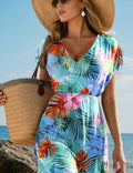 Sky Blue Tropical Print Kimono Cover Up