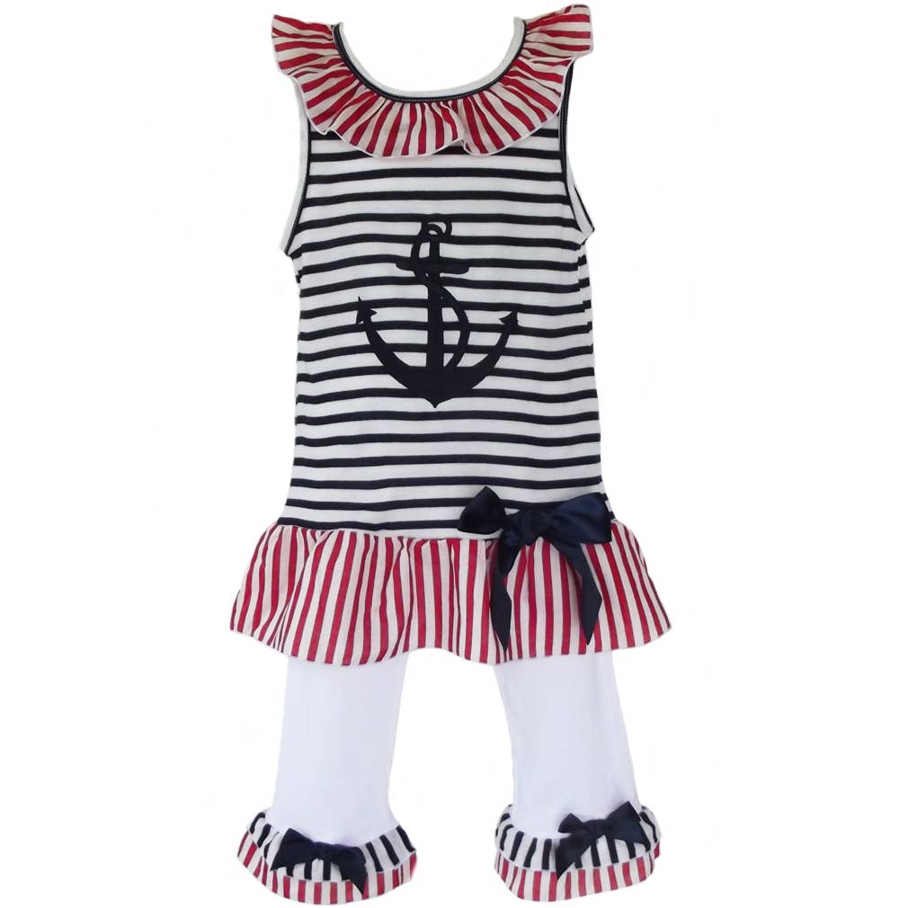 Girls Sailor Outfit Nautical Clothing 4th Of July Set sz 2/3