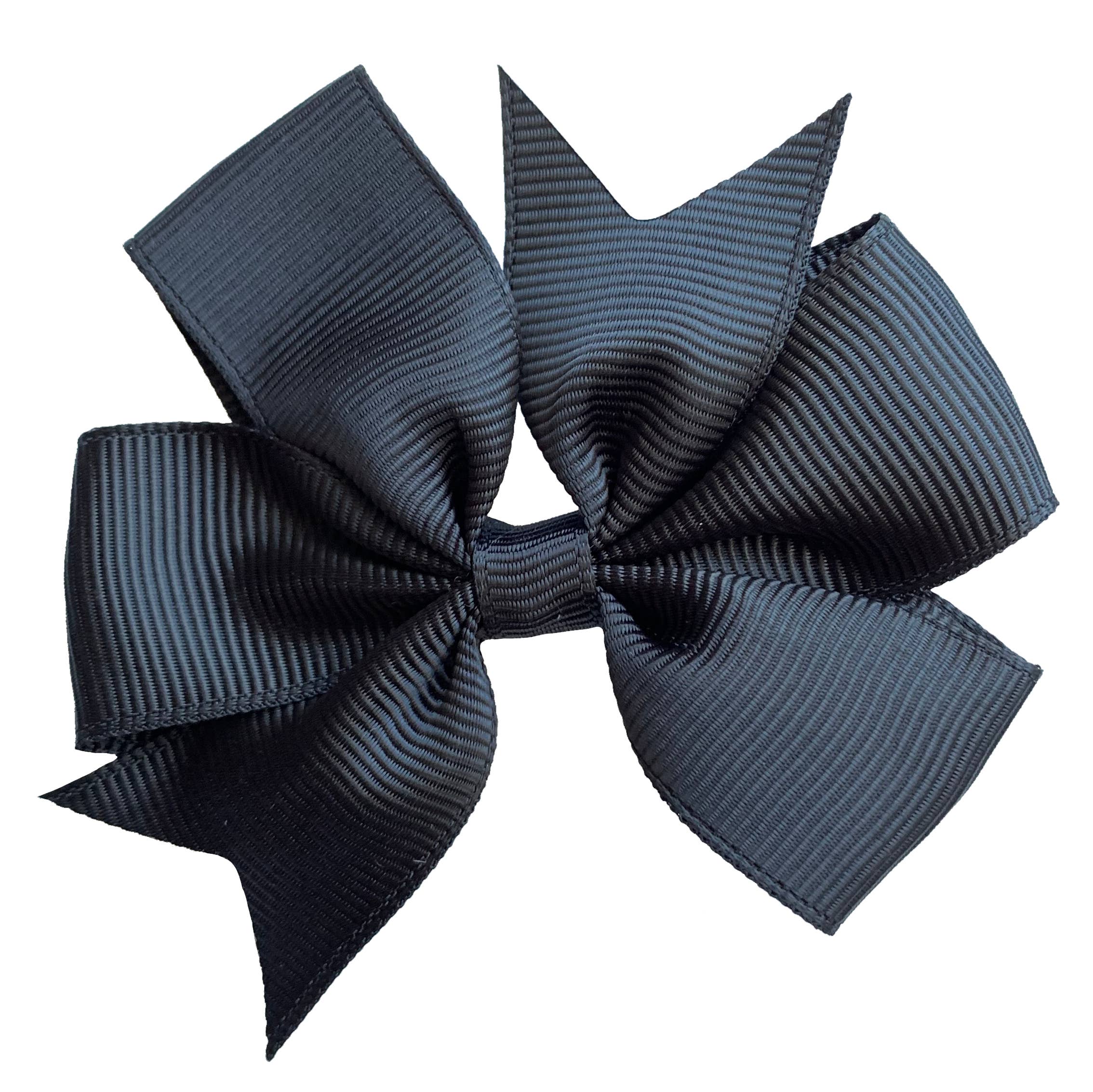 Set of 3- Black 4" Ribbon Bow Clips Kids Girls