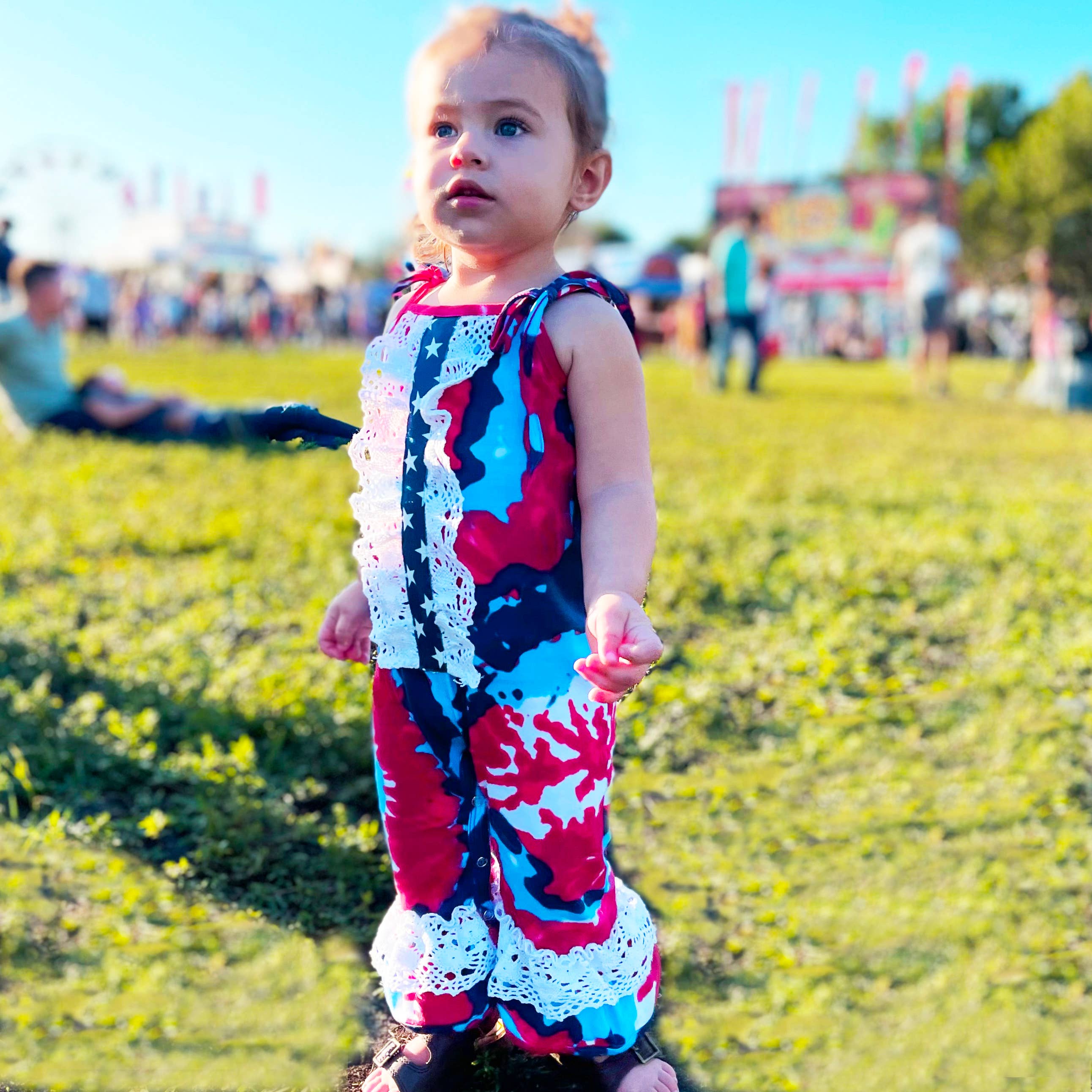 AnnLoren 4th of July Tie Dye Baby Girls Romper Patriotic