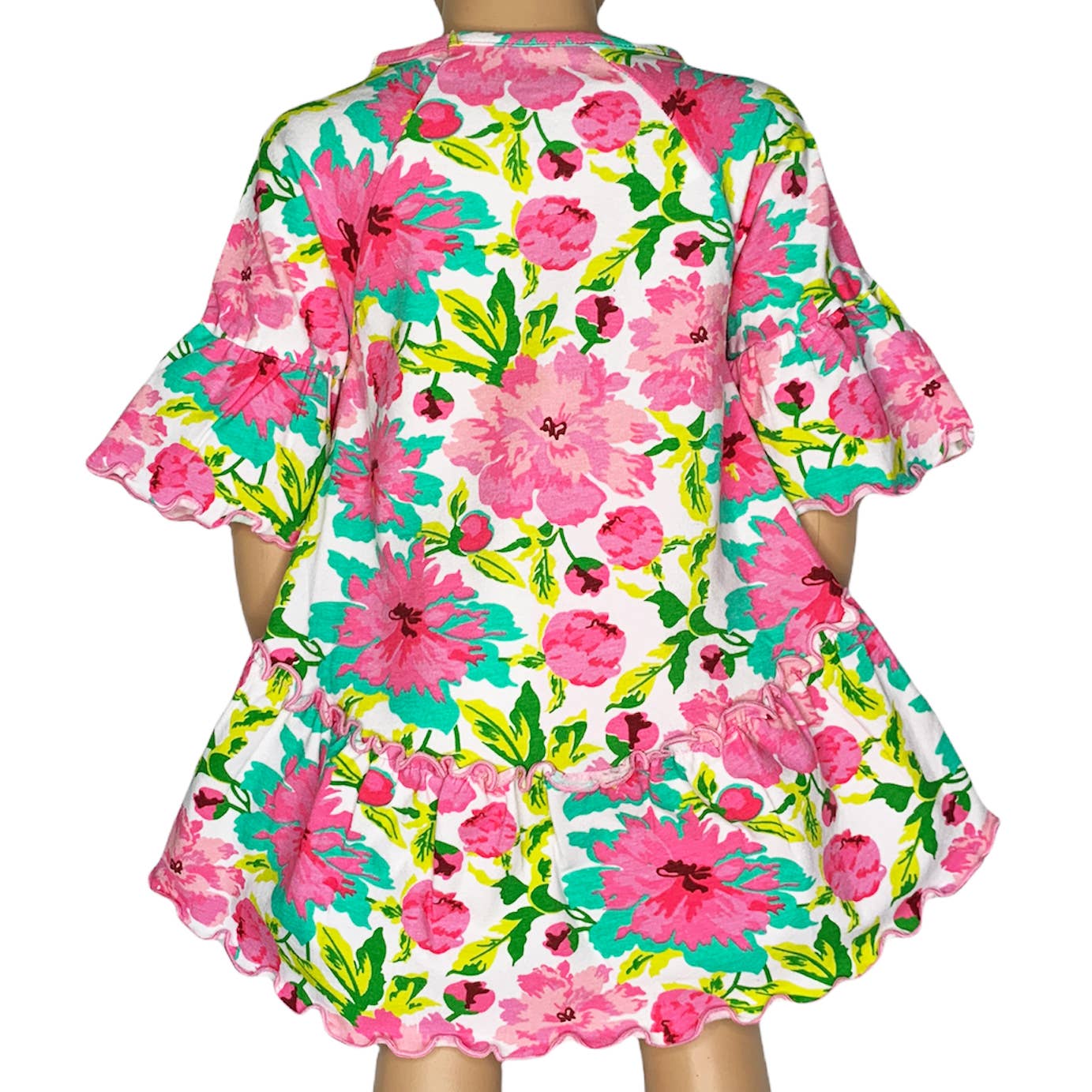 Girls Angel Sleeve Pink Floral Ruffle Hi Low Shirt Clothing