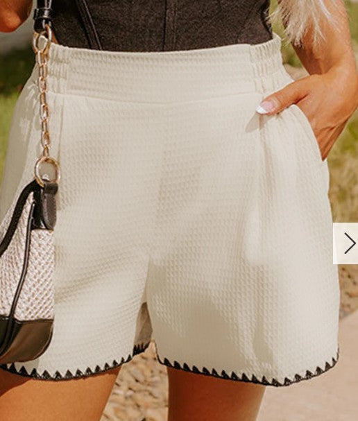 White Waffle Casual Shorts