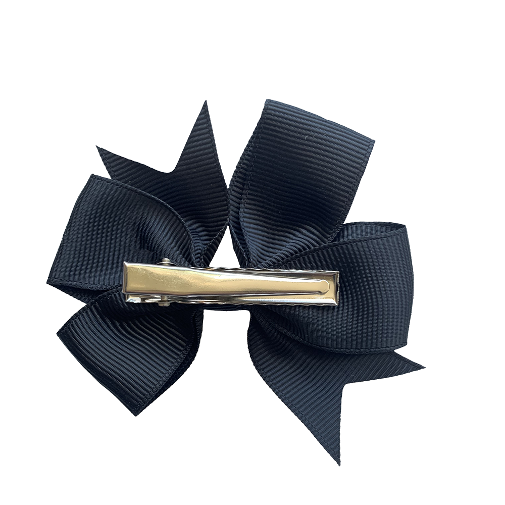 Set of 3- Black 4" Ribbon Bow Clips Kids Girls