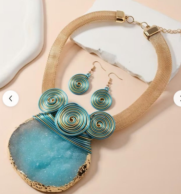 Gold & Blue Stone Necklace