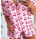 Pink Cherry Print Pajama Short Set