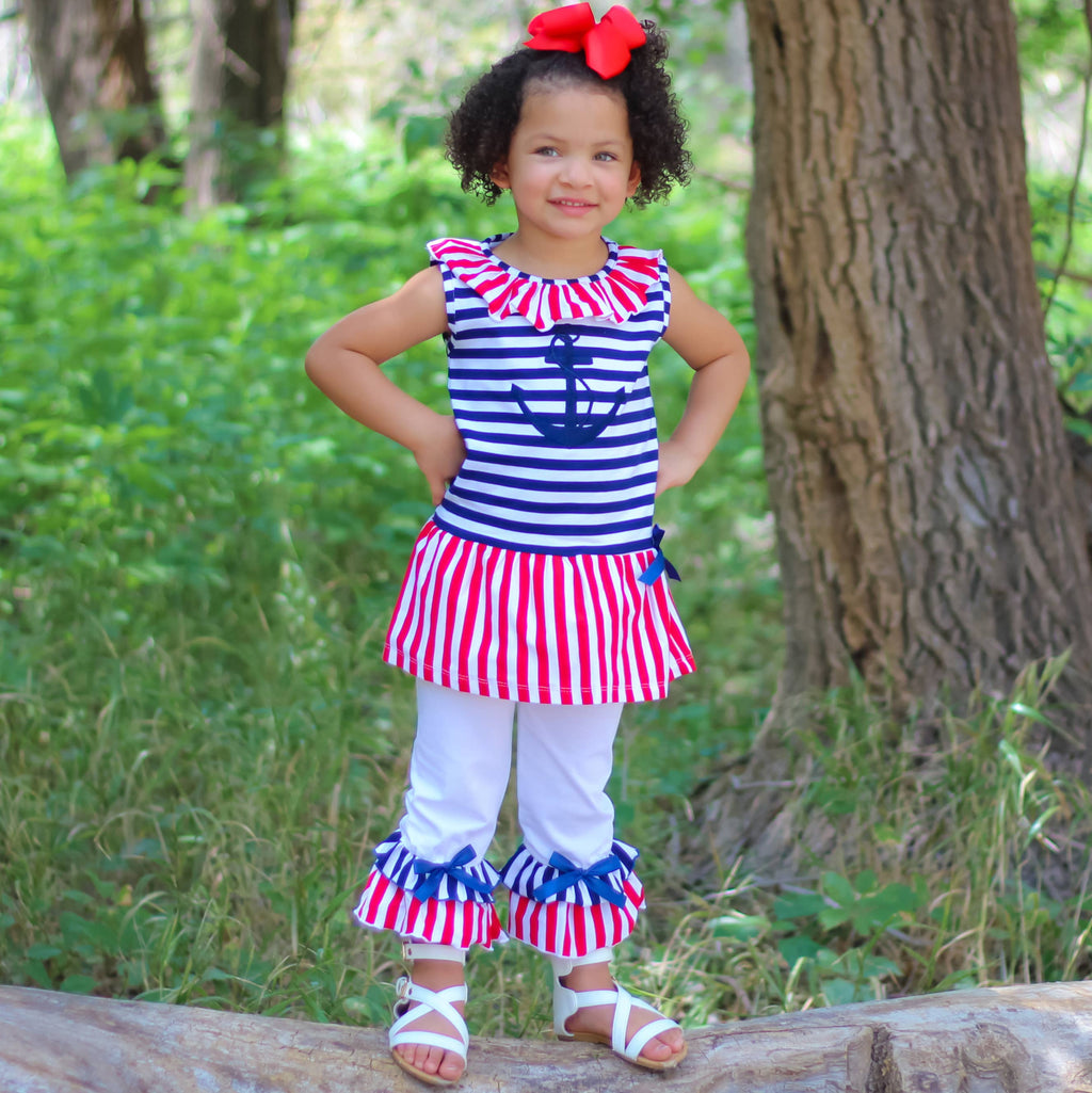 Girls Sailor Outfit Nautical Clothing 4th Of July Set sz 2/3