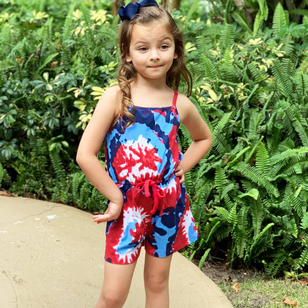 AnnLoren Tie Dye Girls 4th of July Jumpsuit Holiday Romper