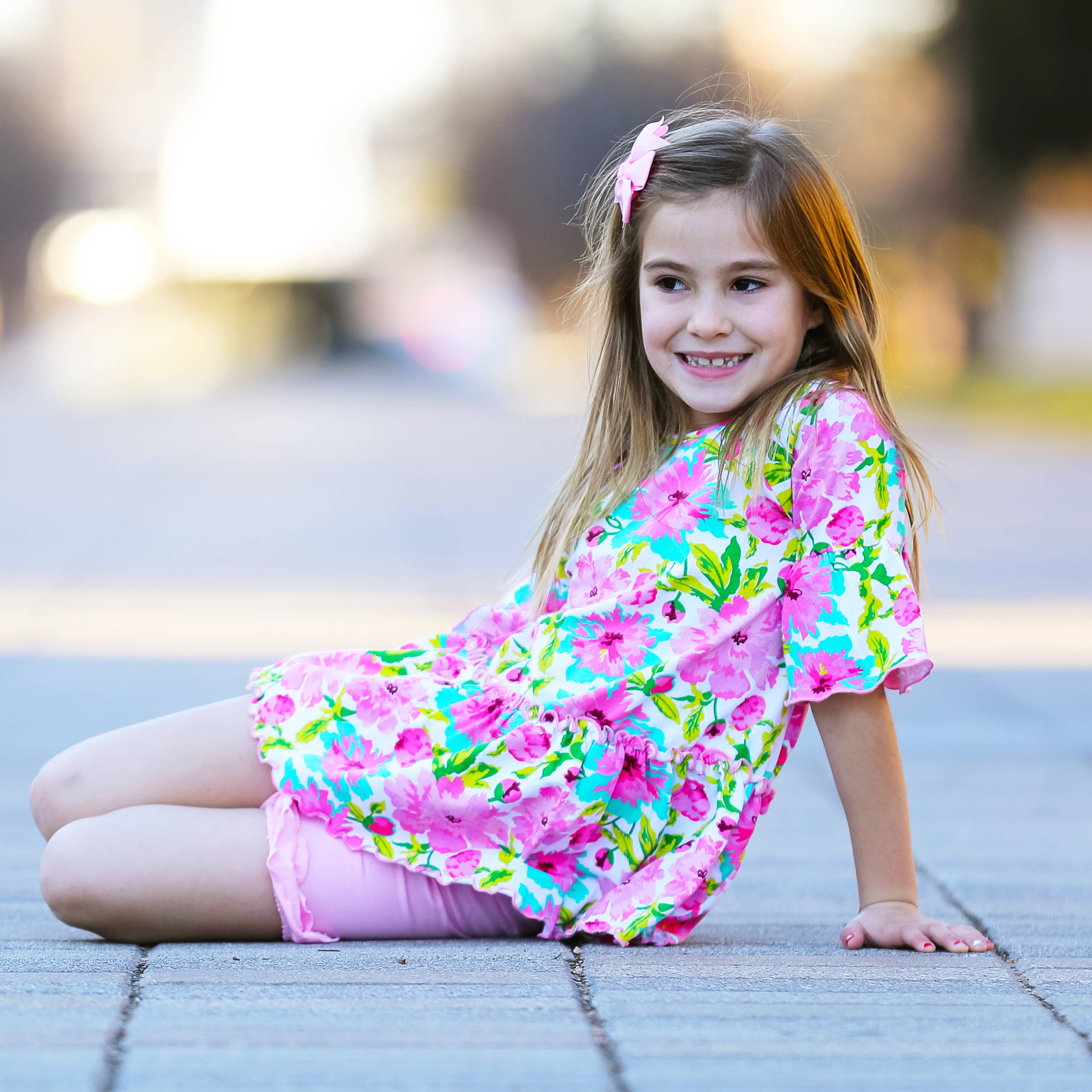 Girls Angel Sleeve Pink Floral Ruffle Hi Low Shirt Clothing