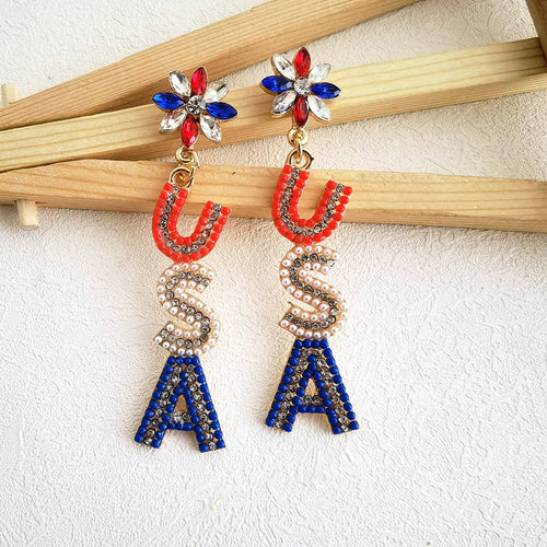 Alloy Set Rice Bead Earrings With Letters USA Earrings