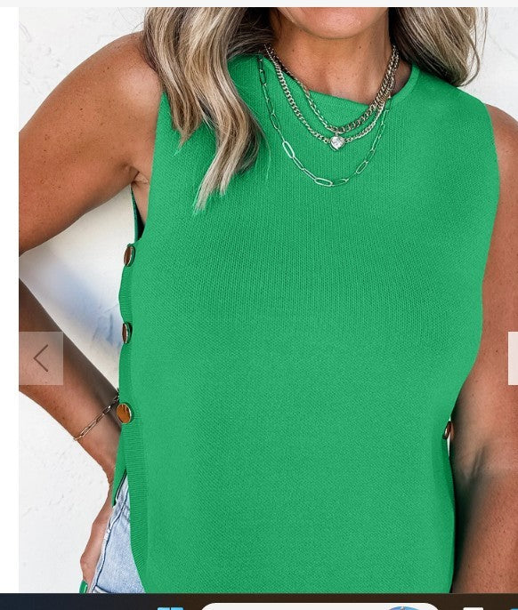 Bright Green Side Button Sweater Top