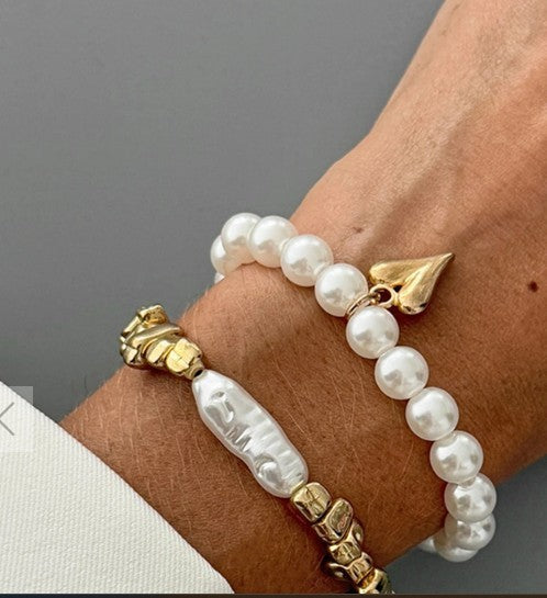 BH014653-P12 Gold Plated Bead Pear Bracelet 2Pc Set
