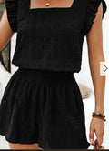 Black Textured High Waist Short Set