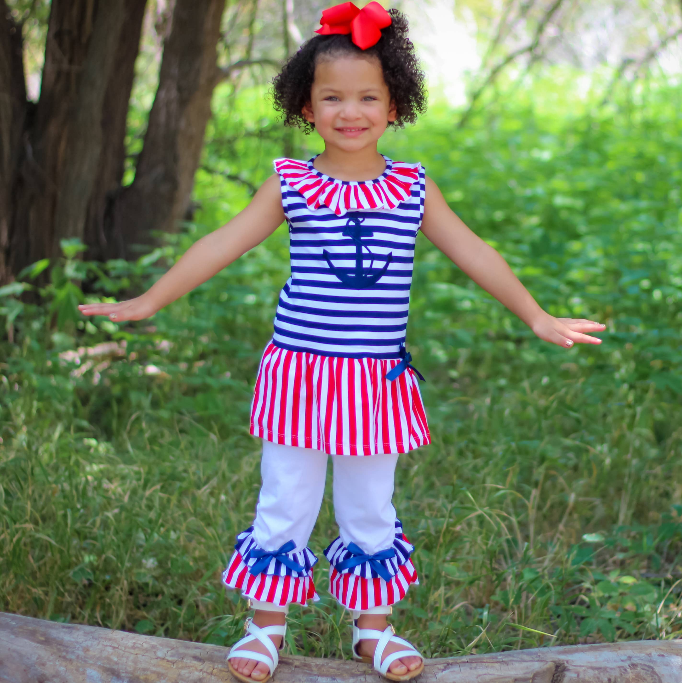 Girls Sailor Outfit Nautical Clothing 4th Of July Set sz 2/3