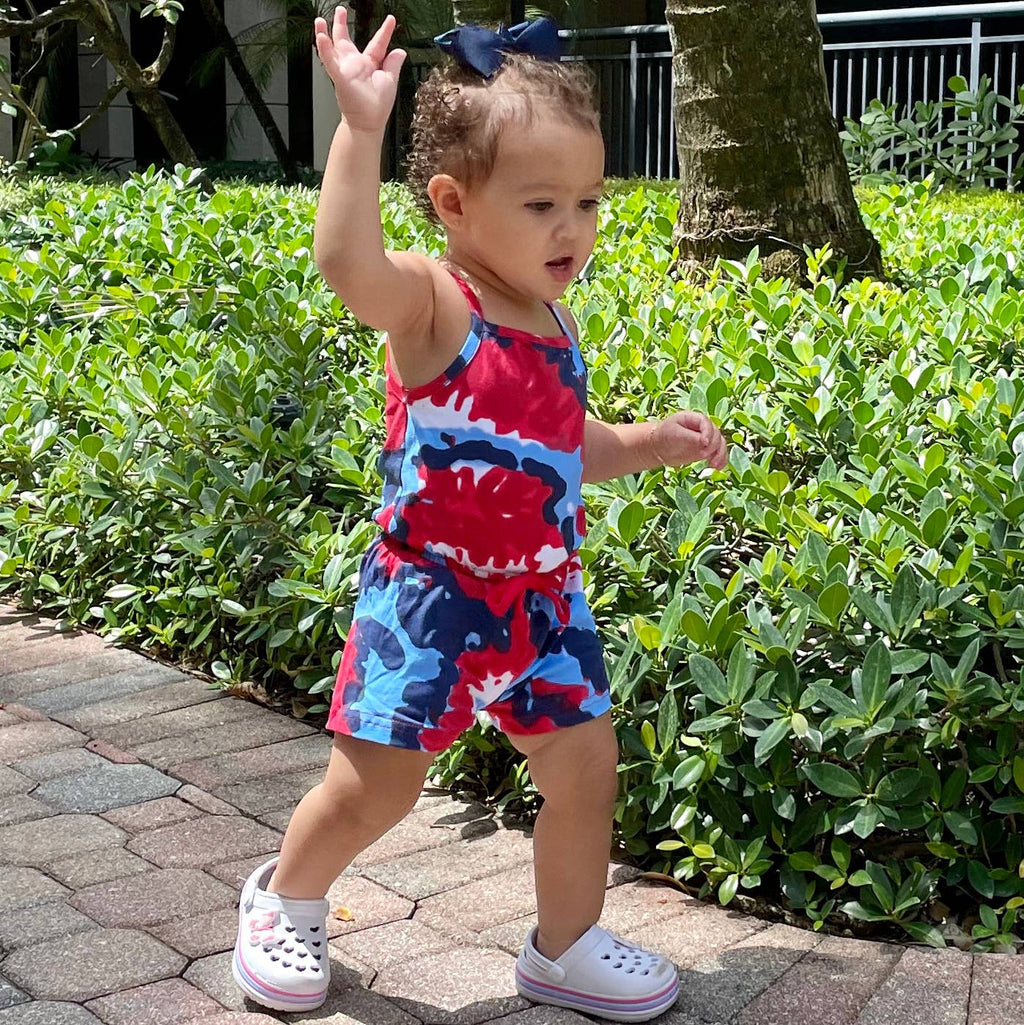 AnnLoren Tie Dye Girls 4th of July Jumpsuit Holiday Romper