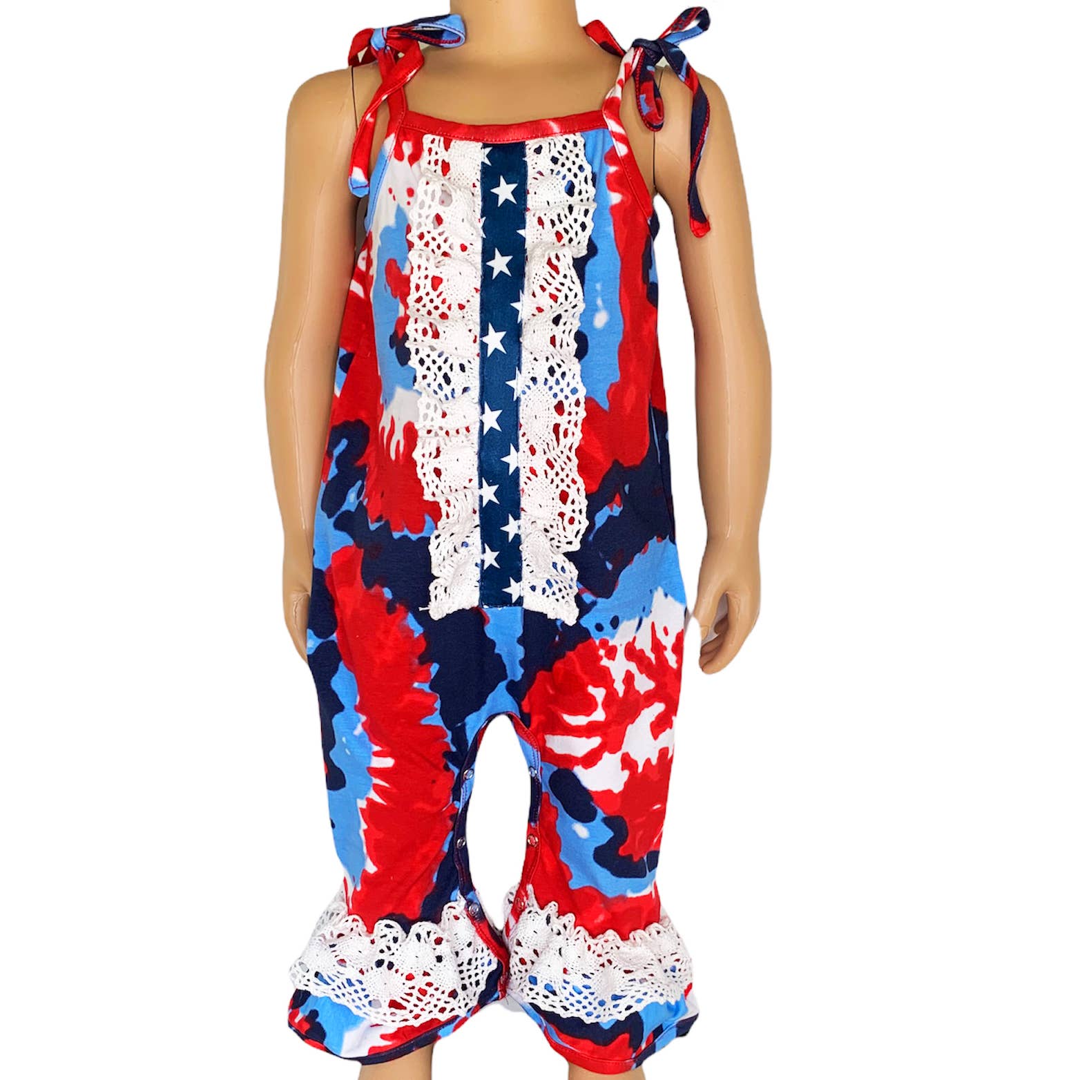 AnnLoren 4th of July Tie Dye Baby Girls Romper Patriotic