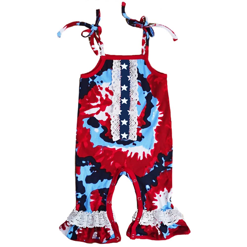 AnnLoren 4th of July Tie Dye Baby Girls Romper Patriotic