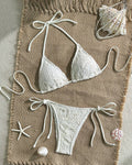 Sexy Line Pattern Halter Bikini Two-Piece Swimsuit Set