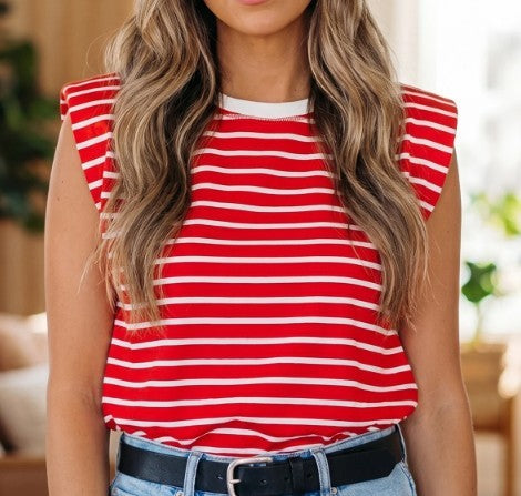 Red Stripe Short Sleeve Top