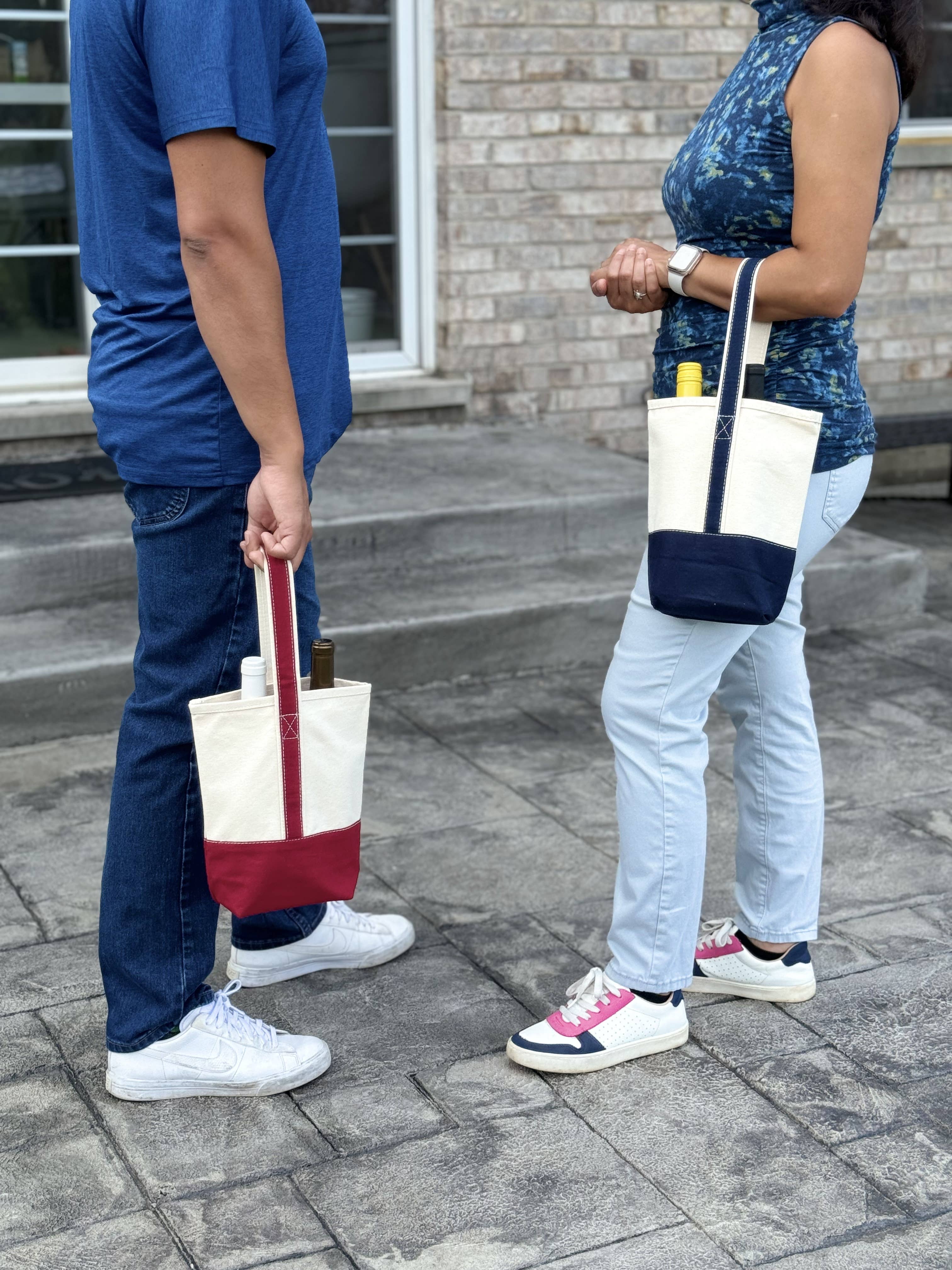 2 Bottle Premium Canvas Wine Tote Bag | Travel Gift Carrier