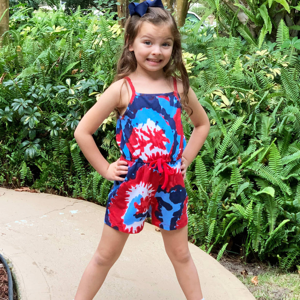 AnnLoren Tie Dye Girls 4th of July Jumpsuit Holiday Romper