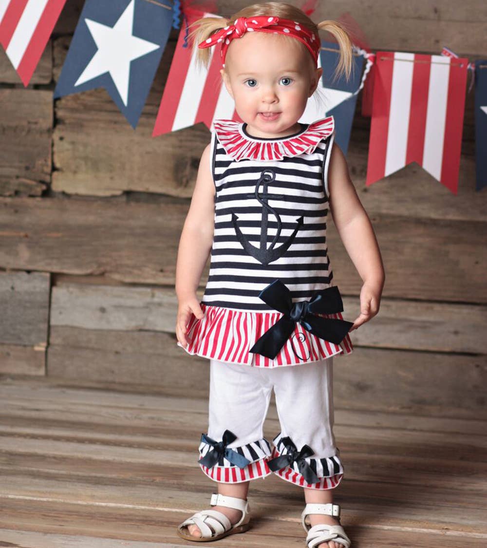 Girls Sailor Outfit Nautical Clothing 4th Of July Set sz 2/3