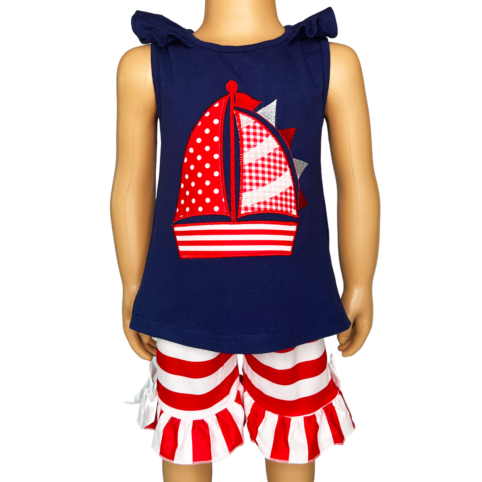 Girls Nautical Sailboat Shorts Outfit 4th of July Clothing